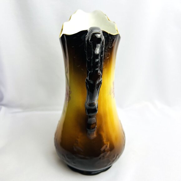 Antique Warwick China Pitcher Hand Painted Floral Embossed Ewer 10” 1905-1920 - Picture 3 of 10